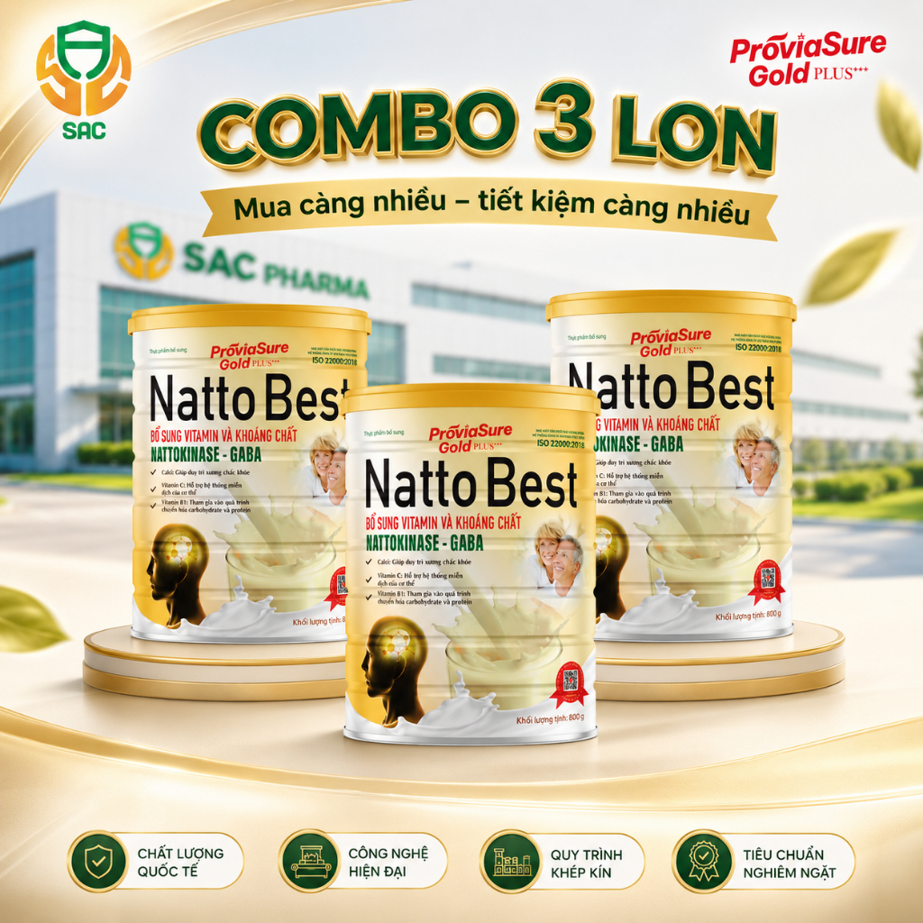[Combo 3 Lon] Sữa Bột Natto Best Bổ Não, Giúp Ăn Ngon Ngủ Ngon Giảm Tê Bì Tay Chân Đau Nhức Lon 800G