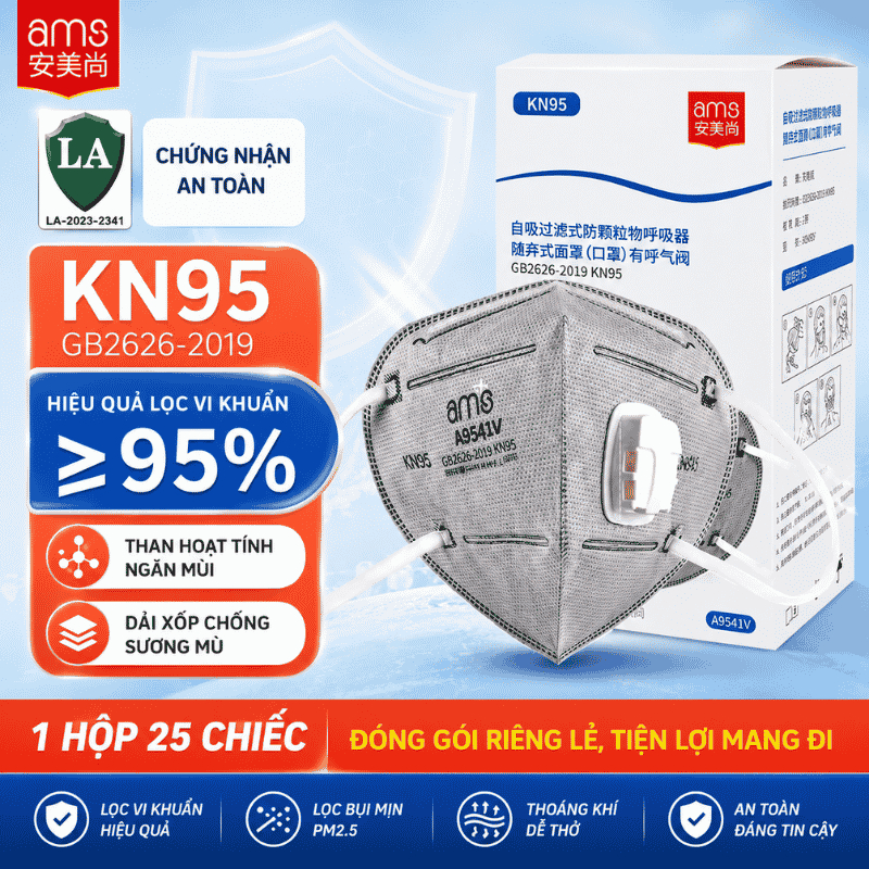Hộp khẩu trang than hoạt tính a9541/9541V/9501 5 lớp chống bụi mịn công nghiệp, có van thở KN95