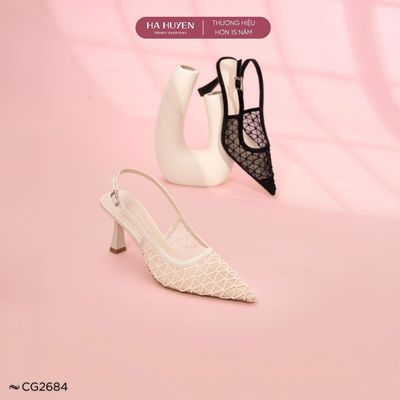Giày cao gót 7cm nữ HÀ HUYỀN mũi nhọn lưới quai hậu gót nhọn 7 phân - CG2684