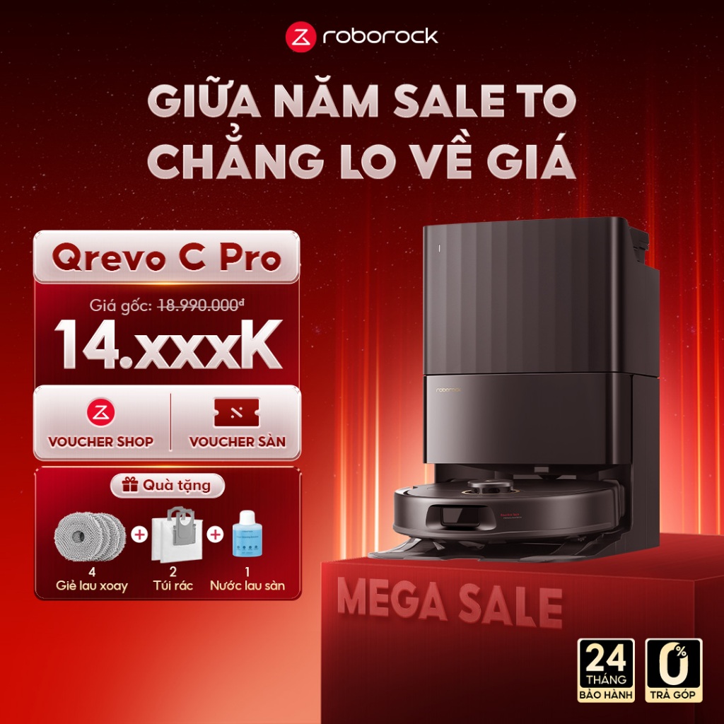Roborock Qrevo C Pro robot hút bụi lau nhà | Giặt giẻ 75 độ | Sấy khô 45 độ C | Lực hút 18.500 pa | 