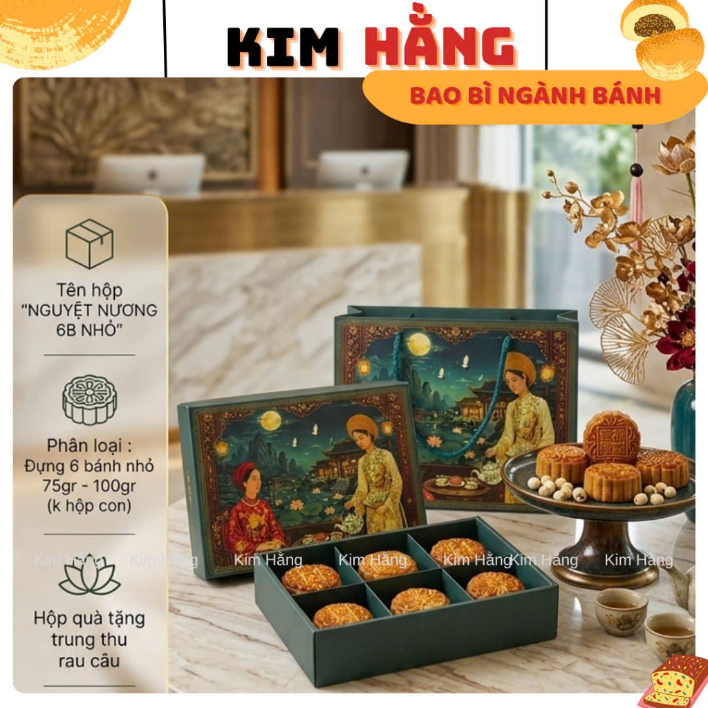 Vỏ Hộp Đựng 6 Bánh Trung Thu Nhỏ NGUYỆT NƯƠNG - Hộp Đựng 6 Bánh Trung Thu 75gr - 100gr  - Mẫu Mới 20