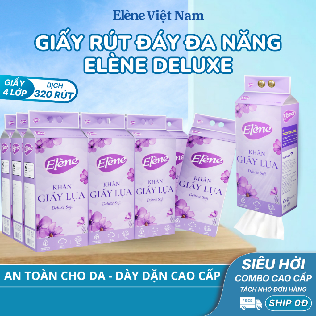 [ HOẢ TỐC] COMBO 10/6/4 BỊCH Giấy Rút Đáy Đa Năng Elène 4 Lớp Cao Cấp, Mềm Mịn, An Toàn