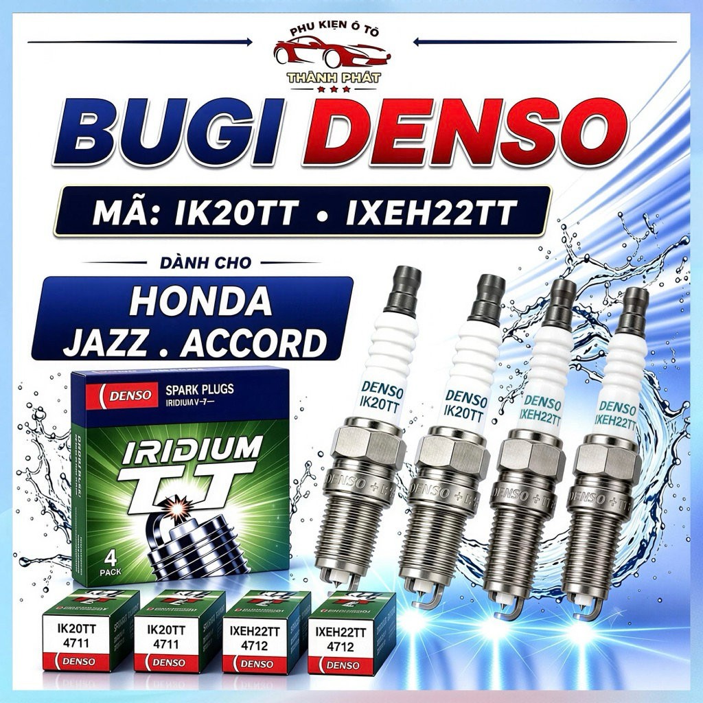 Bộ 4 Bugi Denso Iridium TT Chính Hãng Mã IK20TT IXEH22TT Cho Honda Accord Jazz/Fit Đời Từ 2001 - Nay