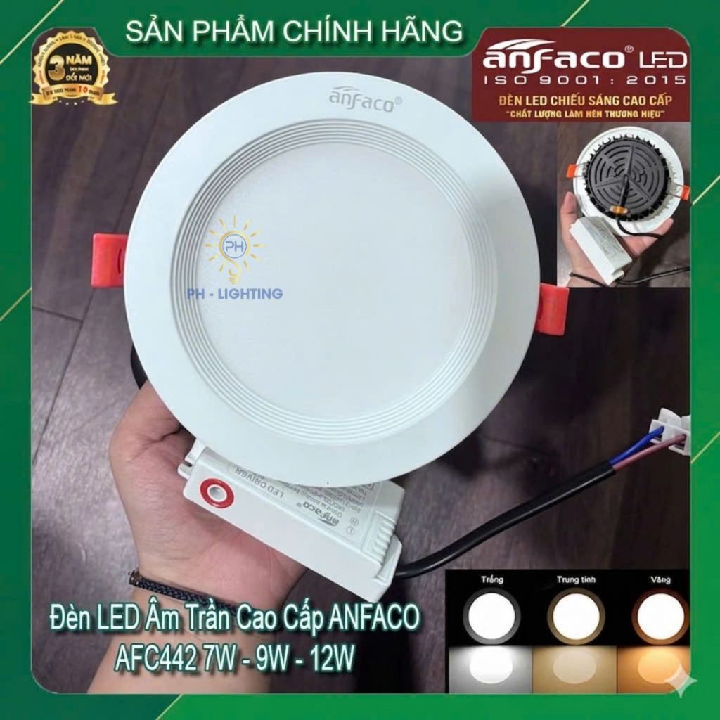 ĐÈN LED ÂM TRẦN CAO CẤP CHÍNH HÃNG ANFACO AFC442 7W - 9W - 12W
