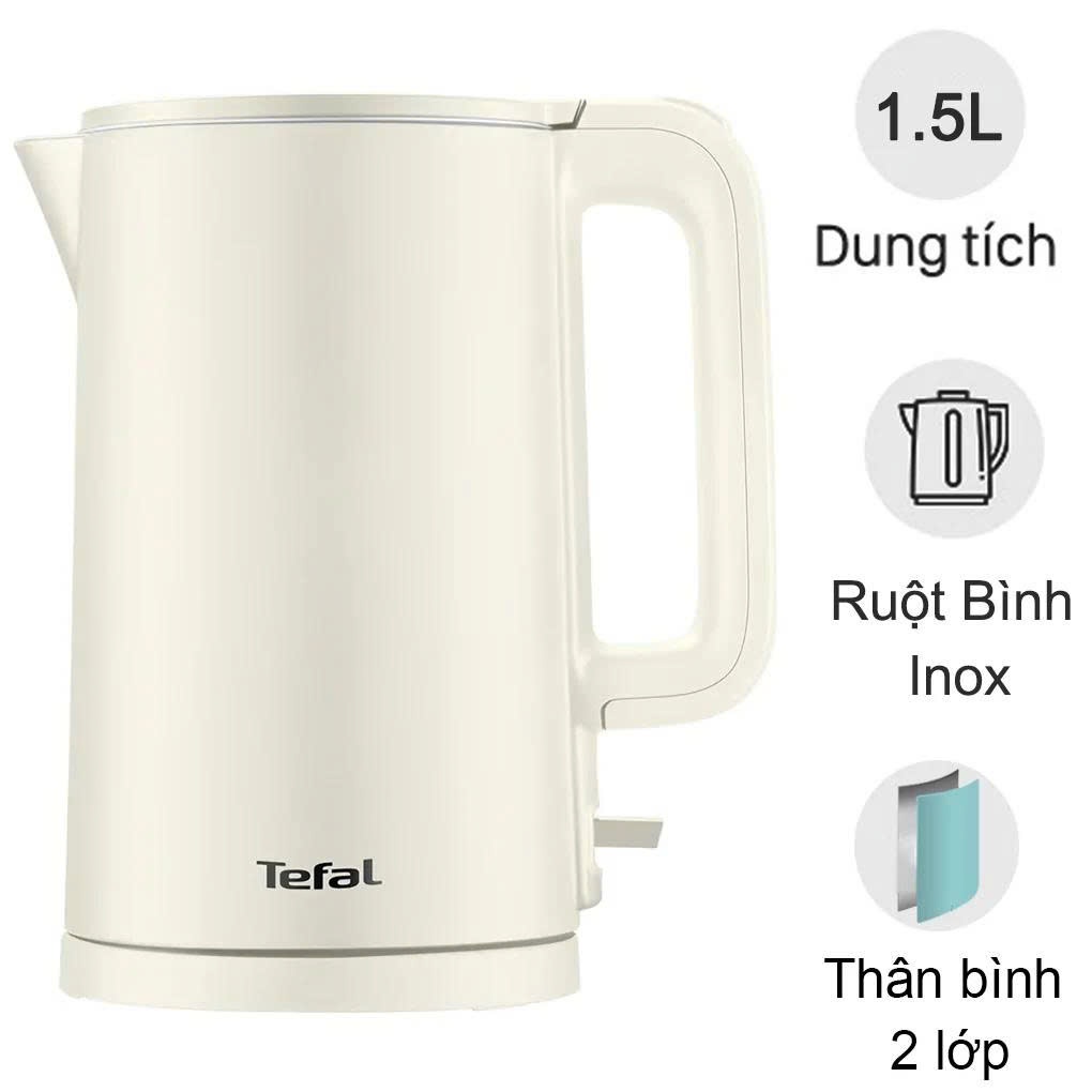 Bình Đun Tefal KO1408E0 1.5L Black/ Rise - 1500W | Nhựa cao cấp & Inox 304 | Bình đun 2 lớp an toàn