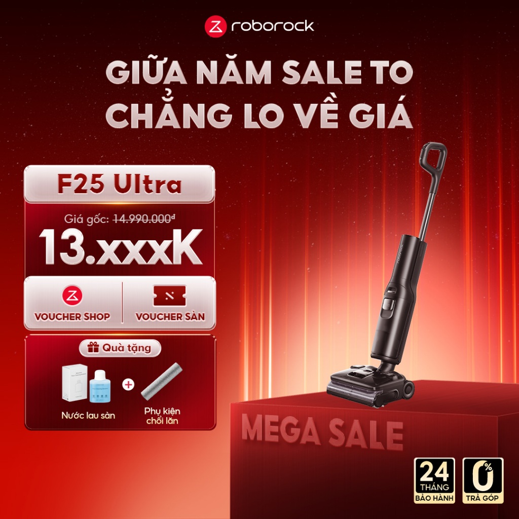 Roborock F25 Ultra máy hút bụi lau nhà hơi nước nóng | Lực hút 22000pa | Bảo hành 24 tháng