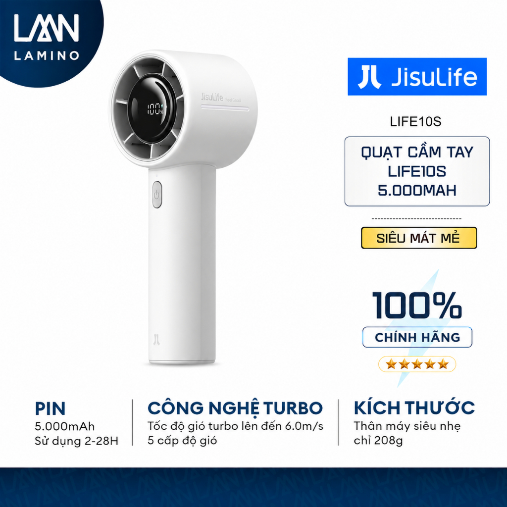 Quạt Cầm Tay Cao Cấp JISULIFE Life10 và 10S 4000/5000mAh | 5 cấp độ gió | Sử dụng đến 28h | Bảo Hành