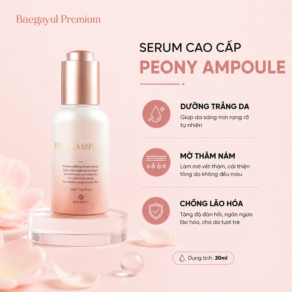 [CHÍNH HÃNG] SERUM PEONY AMPOULE BAEGAYUL HÀN QUỐC DƯỠNG TRẮNG MỜ THÂM NÁM CHỐNG LÃO HÓA 30ML