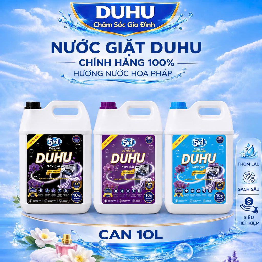 Nước Giặt DORIS DUHU 10Lít Hương Nước Hoa Thơm Lâu Loại Bỏ Vết Bẩn Hiệu Quả