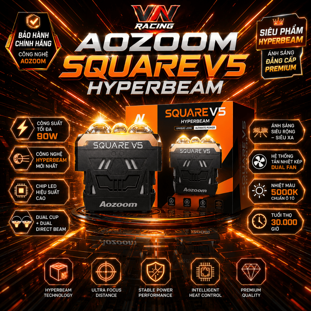 Đèn Trợ Sáng Bi Led Aozoom Square V5 Mắt Ếch Trợ Pha 90W Chính Hãng Ánh Sáng Trắng Siêu Sáng BH3 Năm