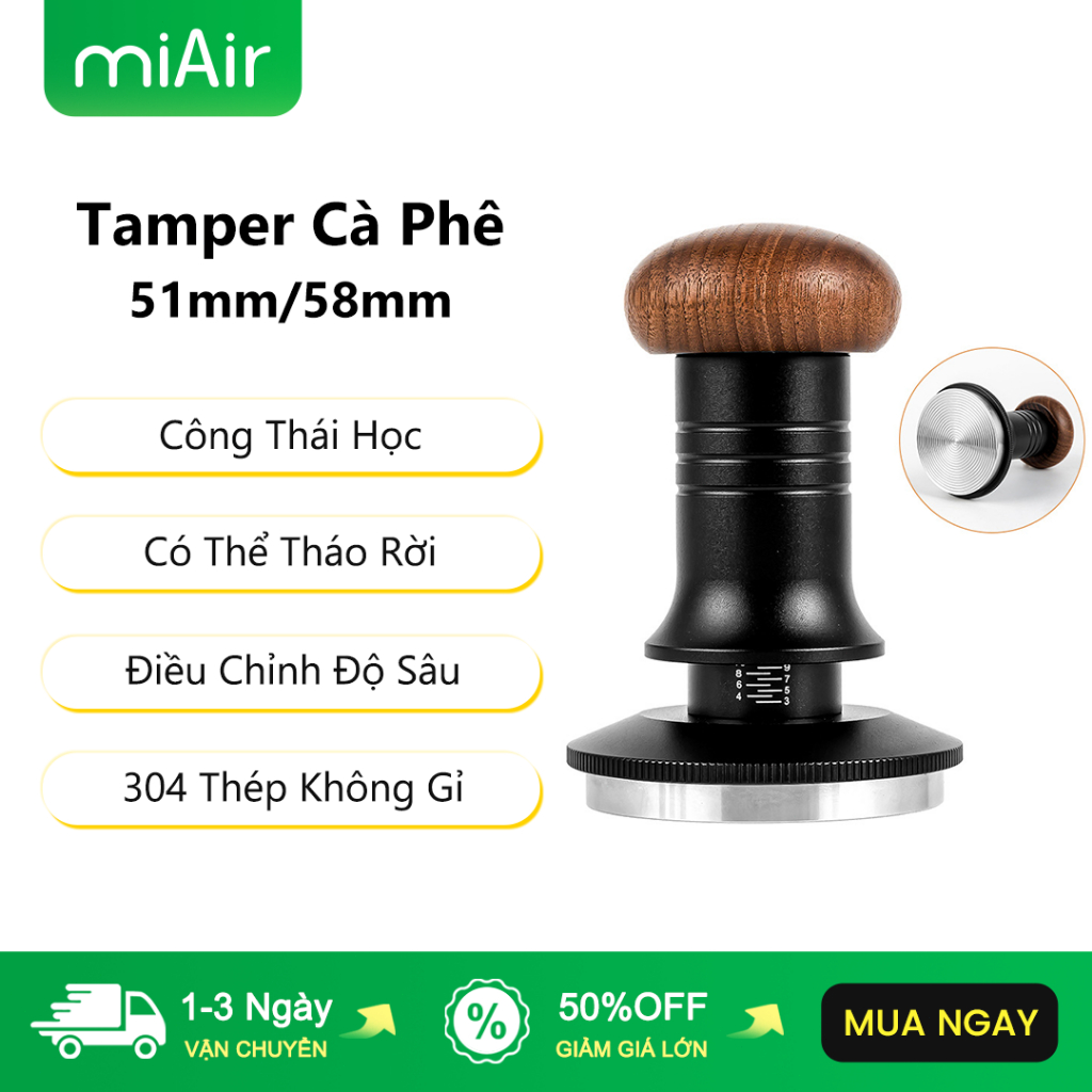 MiAir Tamper Nén Cà Phê 51mm/58mm Điều Chỉnh Độ Sâu Công Thái Học Tamper Dụng Cụ Pha Cà Phê Tamper C