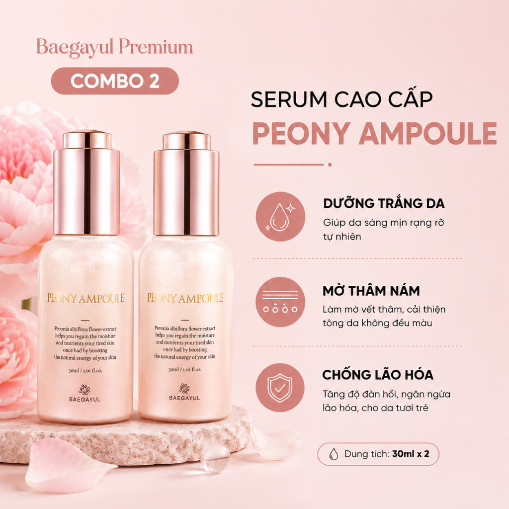 [CHÍNH HÃNG] COMBO 2 LỌ SERUM PEONY AMPOULE BAEGAYUL HÀN QUỐC DƯỠNG TRẮNG MỜ THÂM NÁM CHỐNG LÃO HÓA 