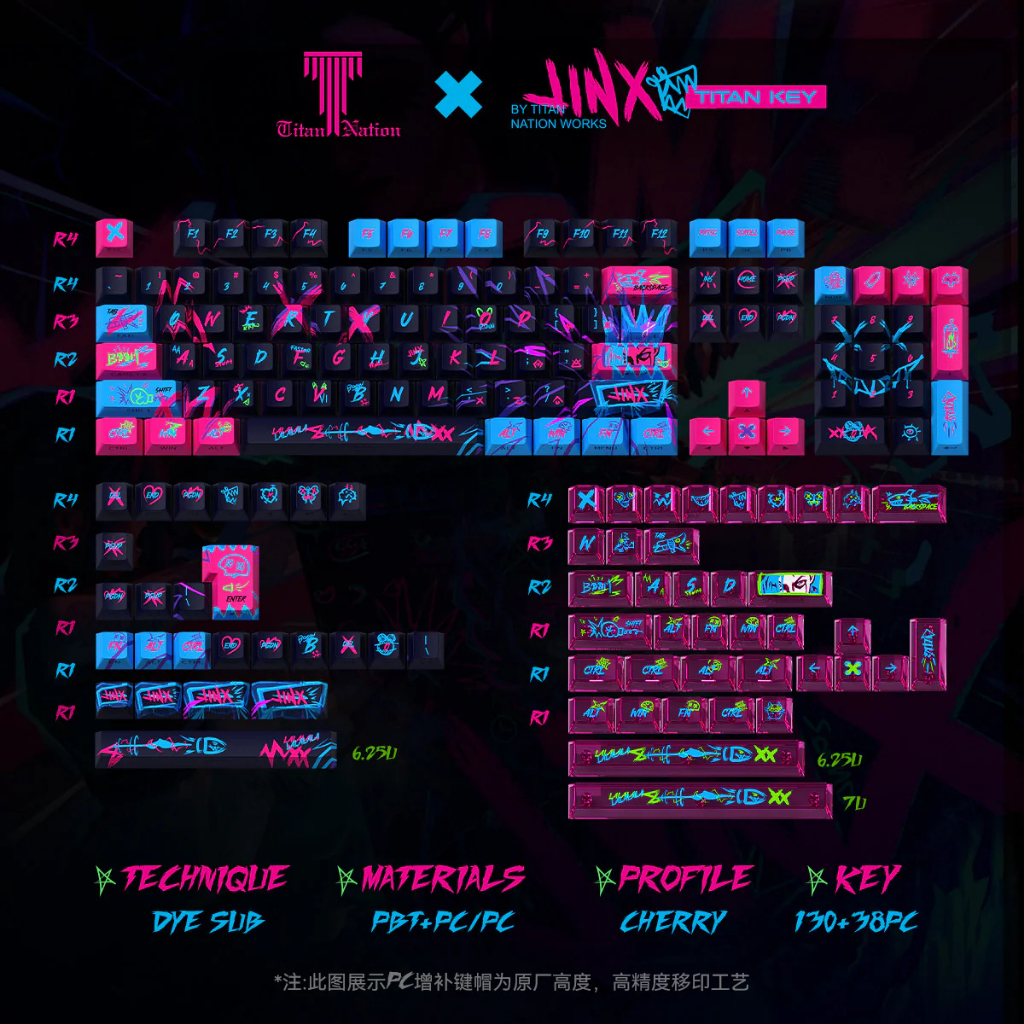 Bộ Keycap Arcane Jinx PBT Cherry Profile | 130 Phím | Dye-Sub Cao Cấp | Hàng Chính Hãng