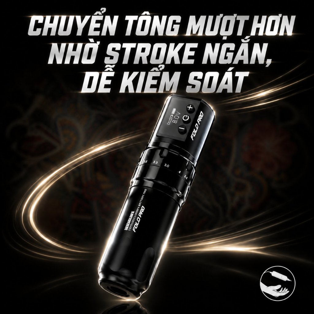 Máy xăm pen không dây Dragonhawk Fold Pro máy pen tattoo xăm hình stroke 7 nấc cho thợ xăm