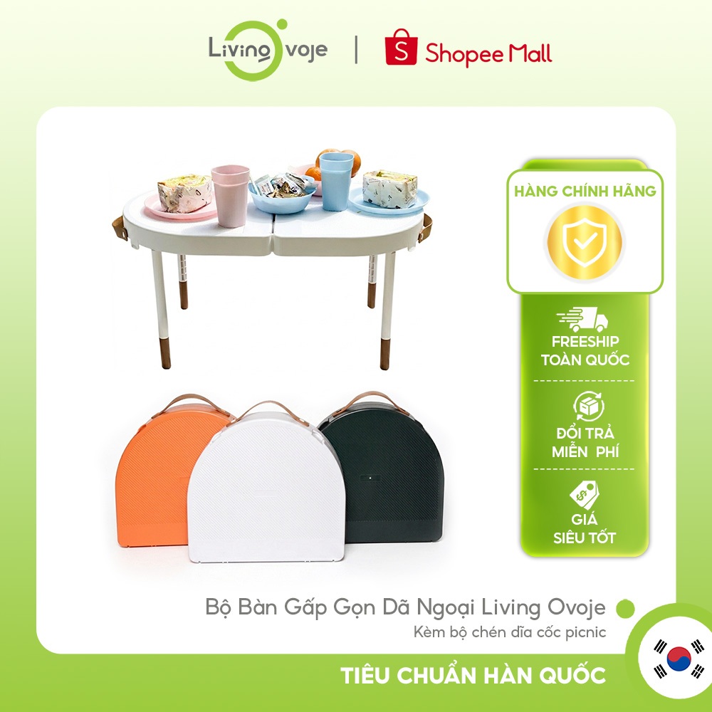 Bộ Bàn Gấp Gọn Dã Ngoại Living On Tiêu Chuẩn Hàn Quốc Kèm Bộ Chén Dĩa Cốc Picnic