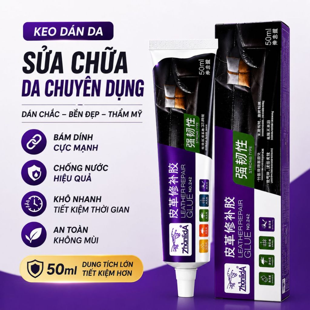 Keo dán da Zhanlida keo vá ghế da sofa túi da giày da siêu chắc nhanh khô không bong tróc 50ml
