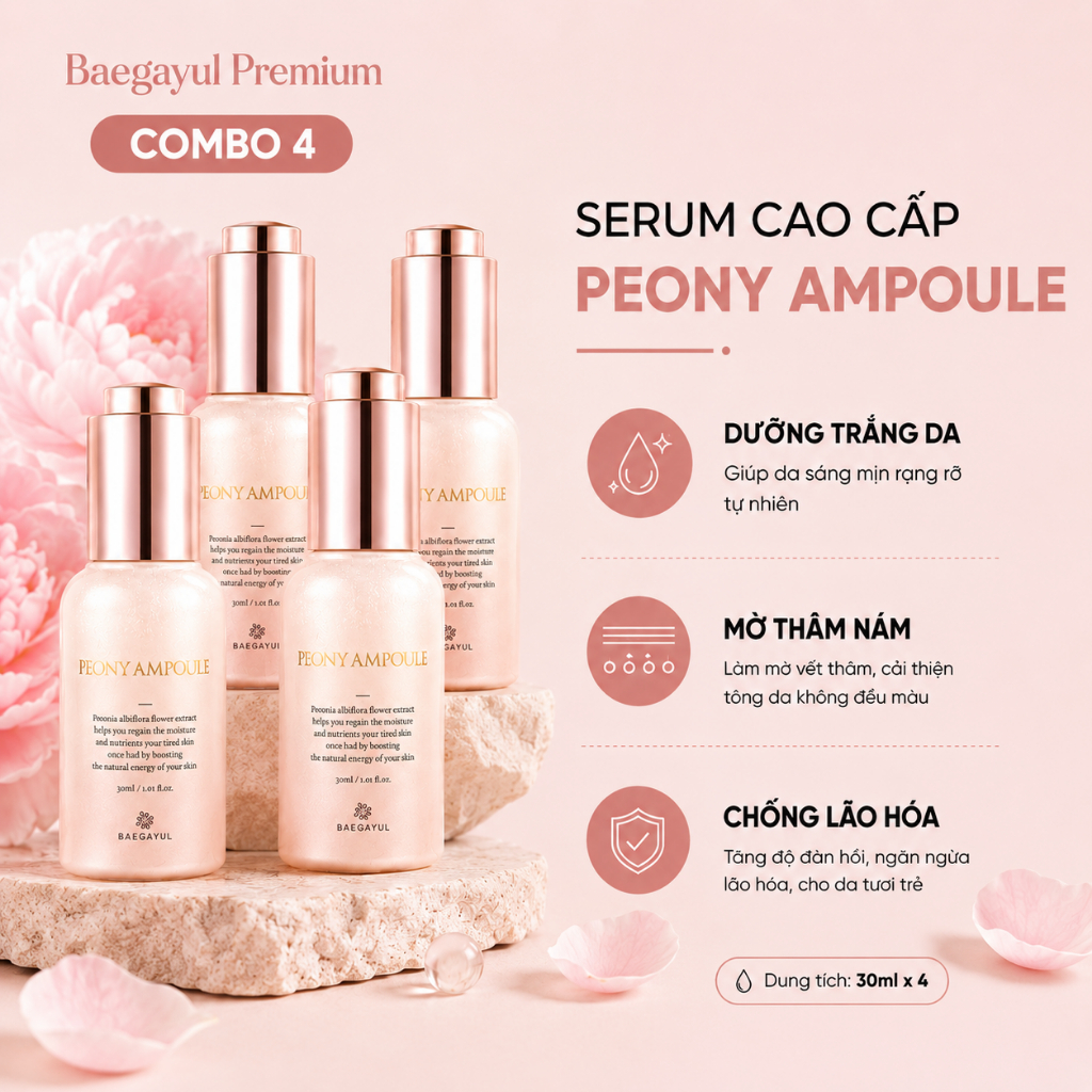 [CHÍNH HÃNG] COMBO 4 LỌ SERUM PEONY AMPOULE BAEGAYUL HÀN QUỐC DƯỠNG TRẮNG MỜ THÂM NÁM CHỐNG LÃO HÓA 