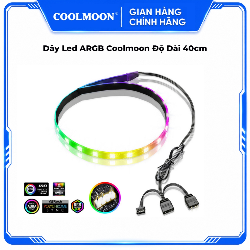 Dây Led ARGB Coolmoon Độ Dài 40cm - Đồng Bộ Mainboard / Hub ARGB