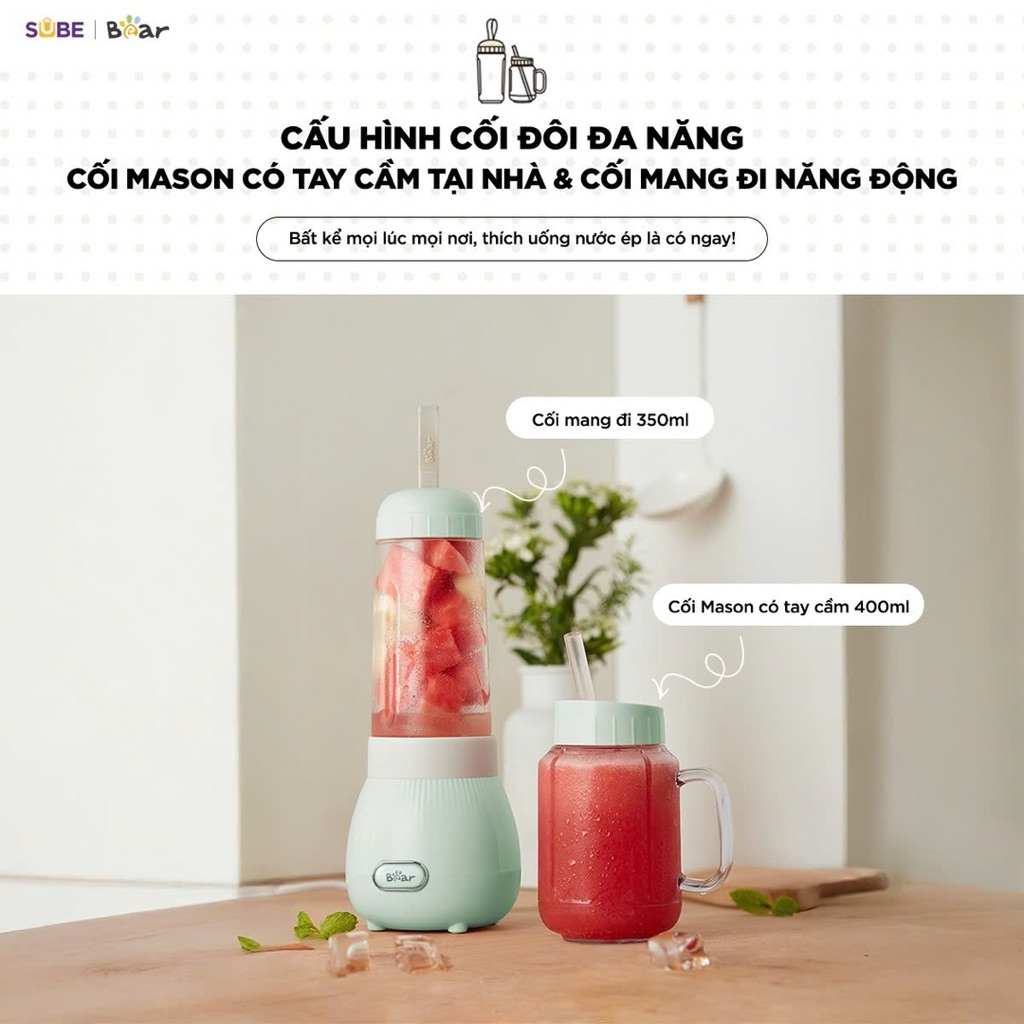 MÁY XAY SINH TỐ D04A1 NHÀ BEAR 2 CỐI 400ML VÀ 600ML