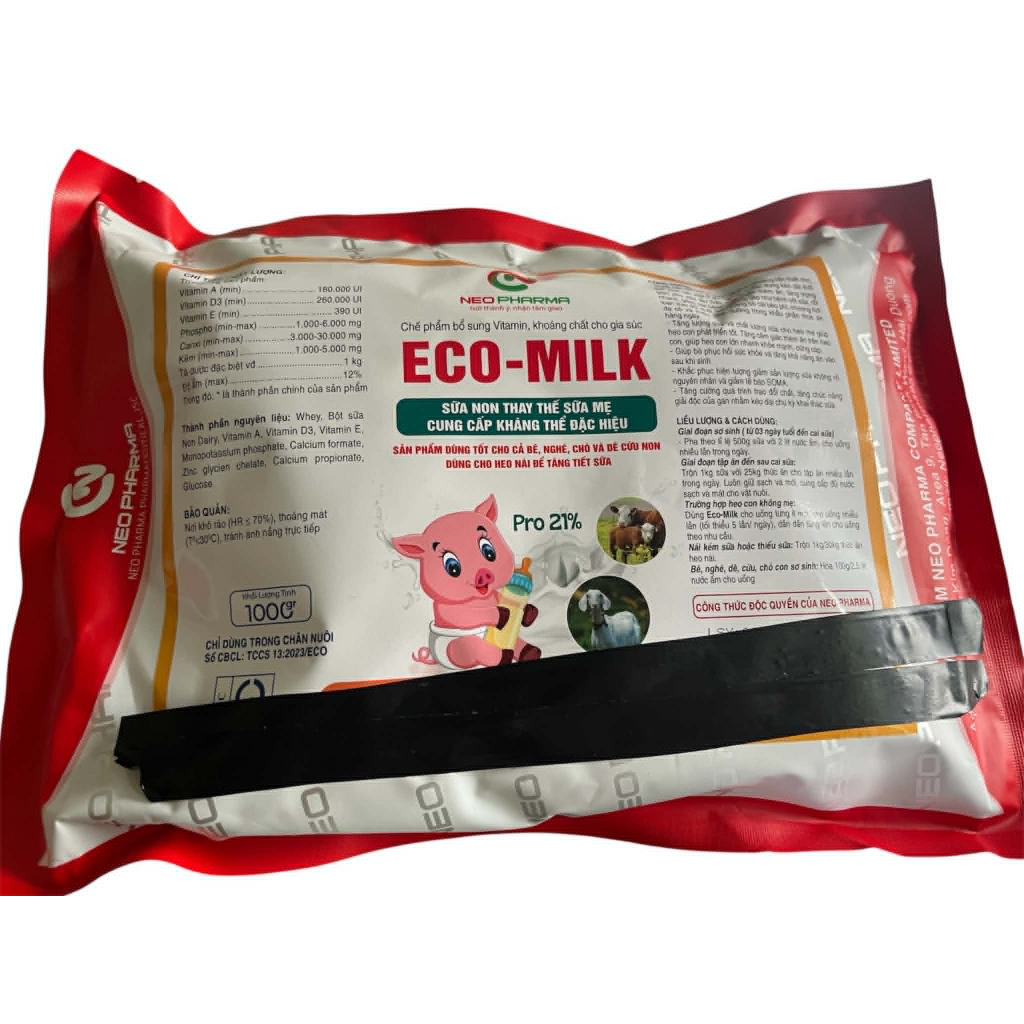 1 gói ECO- MILK 1KG Sữa non thay thế sữa Mẹ Dùng thay thế trong trường hợp vật nuôi sau khi sinh bị 
