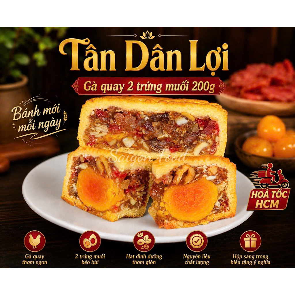 Nhân Gà Quay 2 trứng - bánh trung thu Tân Dân Lợi 200g