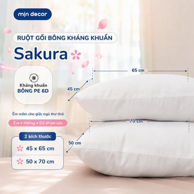 Ruột Gối Nằm Bông Kháng Khuẩn Sakura Osaka Mịn Decor, Ruột Gối Bông Gòn 45x65cm | 50x70cm