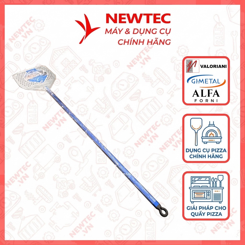 Xẻng xúc pizza Gi.Metal Azzura loại trung – mặt xẻng vuông 33x33 cm – tổng chiều dài 156 cm
