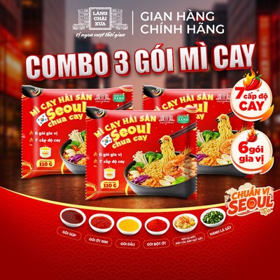 Combo 3 Gói Mì Cay Seoul Hải Sản Chua Cay 7 Cấp Độ Cay 6 Gói Gia Vị Làng Chài Xưa