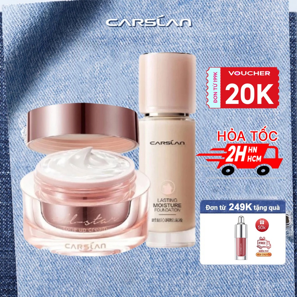 Combo kem nền Carslan mỏng nhẹ + kem lười Carslan che phủ nhanh, nền đều màu tự nhiên