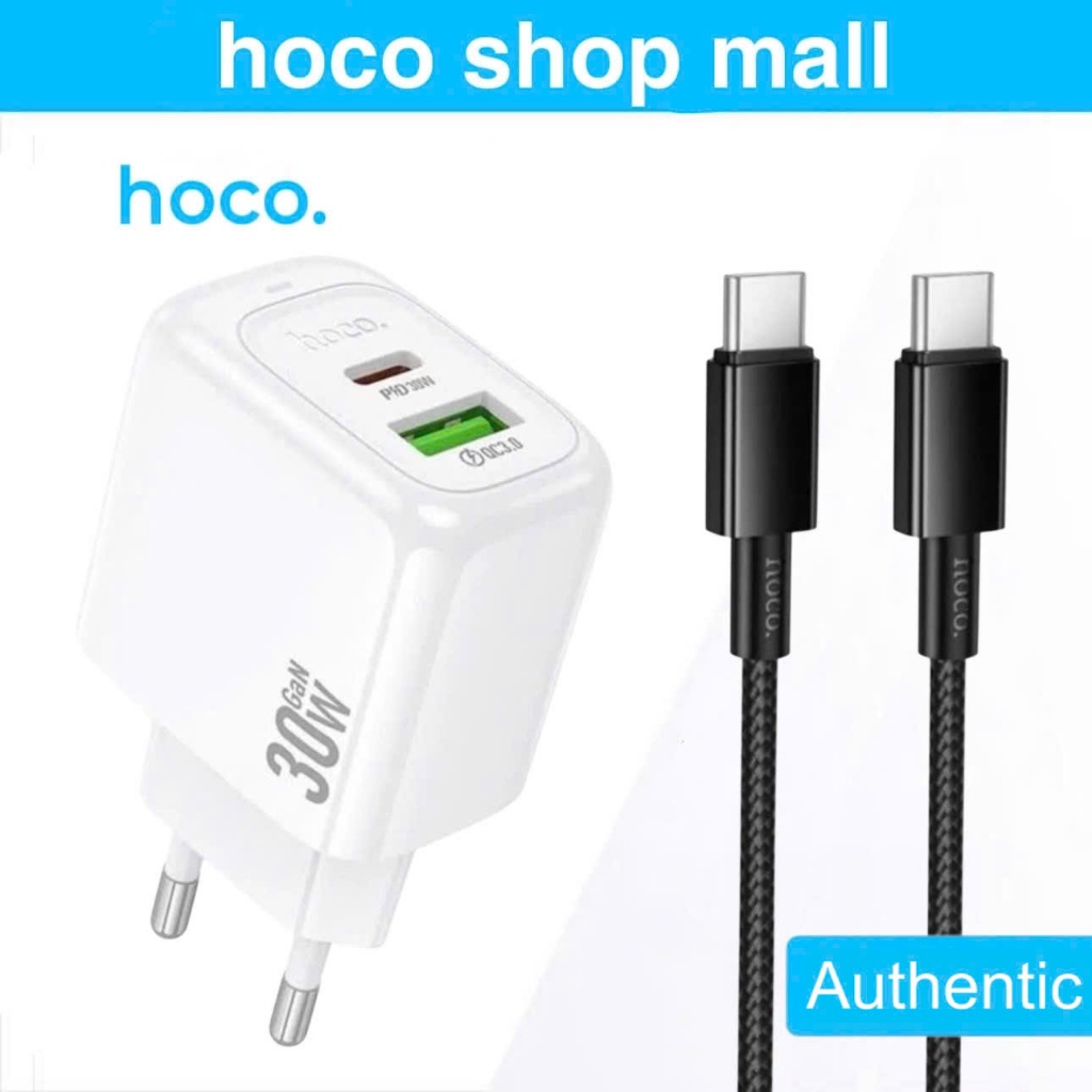 Cốc sạc nhanh 30W công nghệ gan dùng cho phone 17 16 15 ... Hoco Củ PD30W 2 cổng TypeC + USB