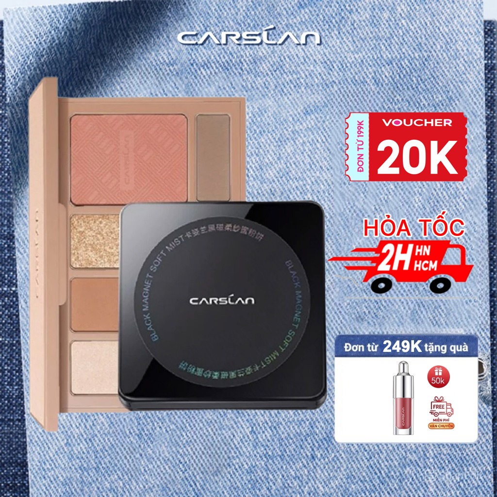 Combo bảng phấn mắt Carslan 10 ô đa sắc + phấn nén Carslan nền mịn, kiềm dầu hiệu quả