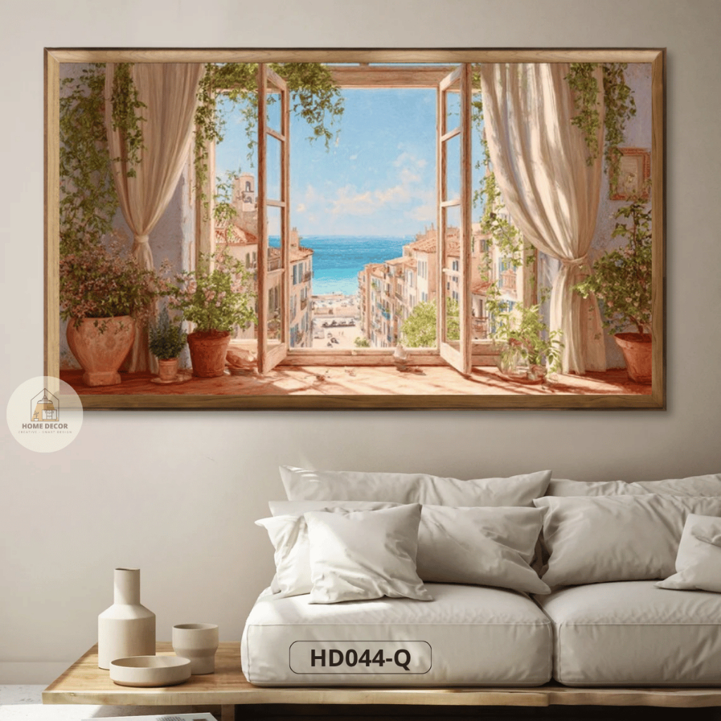 Tranh Treo Tường Khổ Lớn Phong Cách Cửa Sổ Vintage Decor Khách Sạn HD044 - Tranh Canvas Decor Nhà Cử