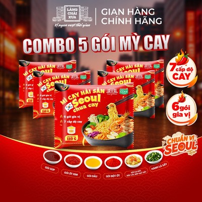 Combo 5 Gói Mì Cay Seoul Hải Sản Chua Cay 7 Cấp Độ Cay 6 Gói Gia Vị Làng Chài Xưa