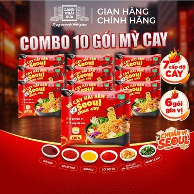 Combo 10 Gói Mì Cay Seoul Hải Sản Chua Cay 7 Cấp Độ Cay 6 Gói Gia Vị Làng Chài Xưa