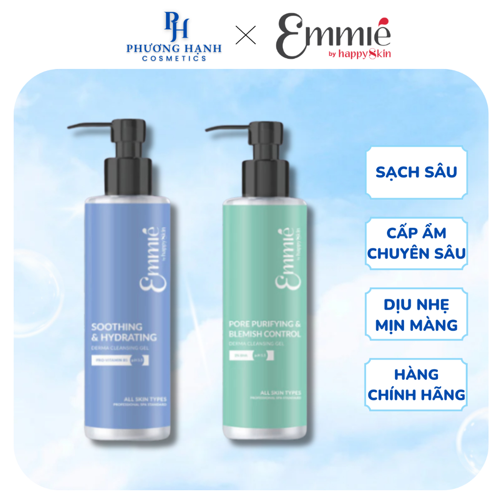 Sữa Rửa Mặt Emmie By HappySkin Cleansing Gel Sạch Sâu Dịu Nhẹ Cho Da Mụn Nhạy Cảm180ml