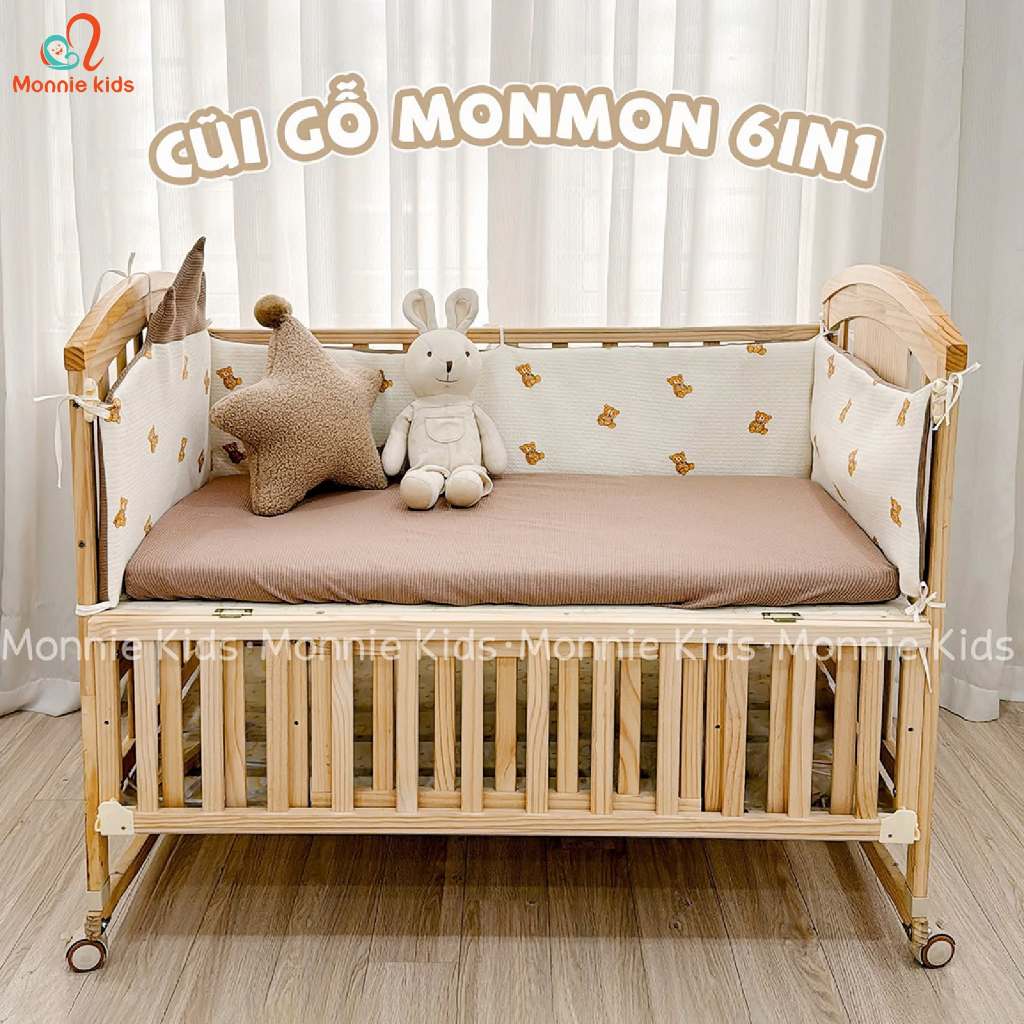 Giường cũi đa năng cho bé Monmon 6in1 70x120cm, nôi cũi cho trẻ em 6 chế độ Chilux - Monnie Kids