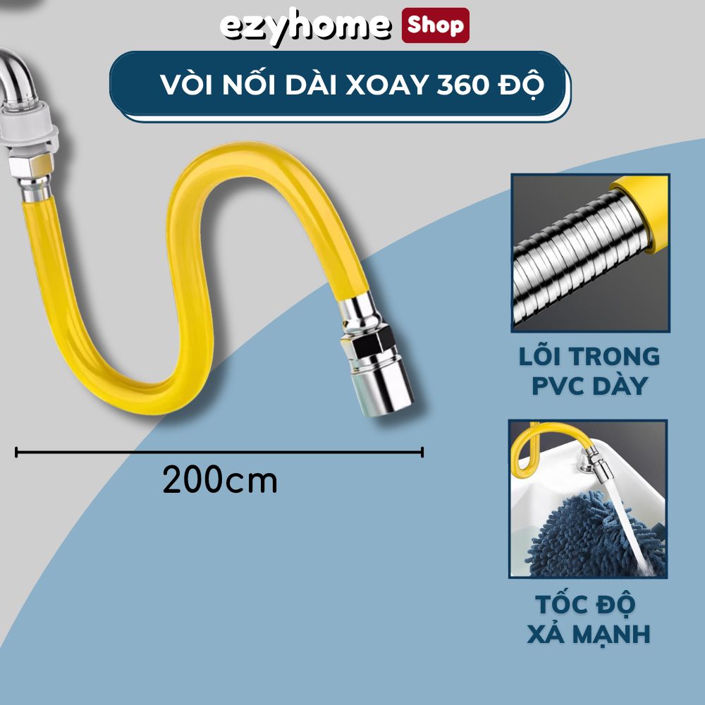 Vòi nối dài vòi nước lõi van bằng thép không vòi tăng áp xoay 360° EZYHOME