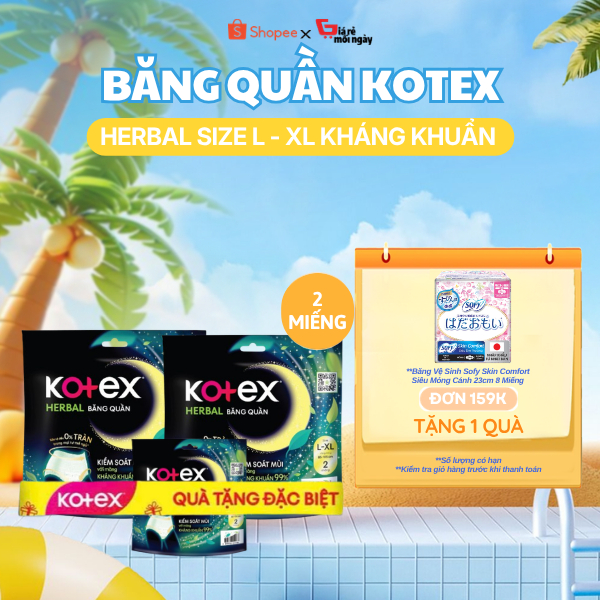 BĂNG VỆ SINH DẠNG QUẦN KOTEX HERBAL- 2 MIẾNG SIZE (L-XL)
