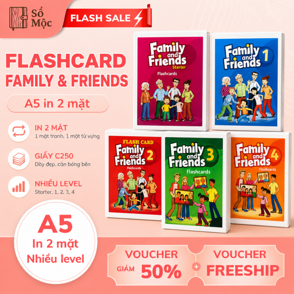 Flashcard Family And Friends Starter Phonics Level 1-5 A5 In 2 Mặt Thẻ Học Từ Vựng Tiếng Anh