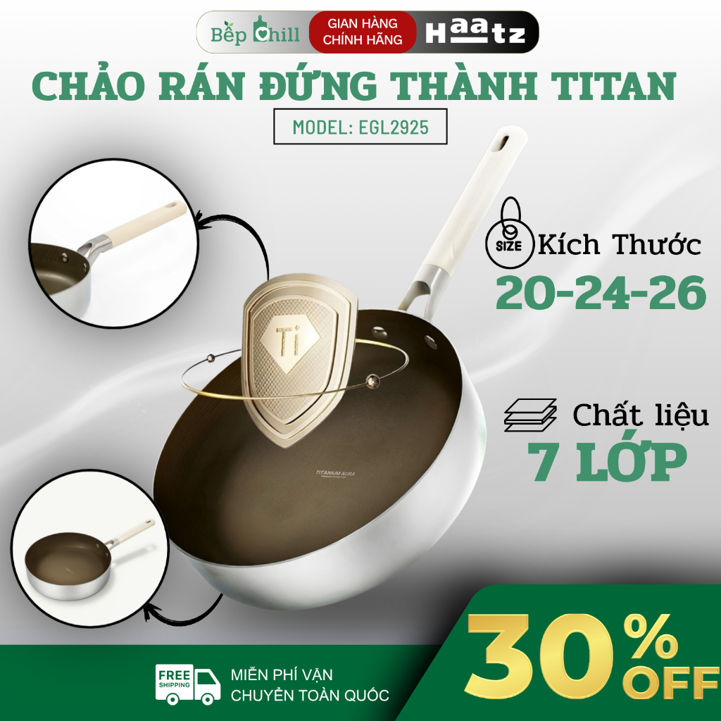 Chảo Rán Thành Đứng Haatz Titanium Aura Thành Cao Hạn Chế Văng Dầu, Chiên Xào Dễ Dàng - Bếp Chill St