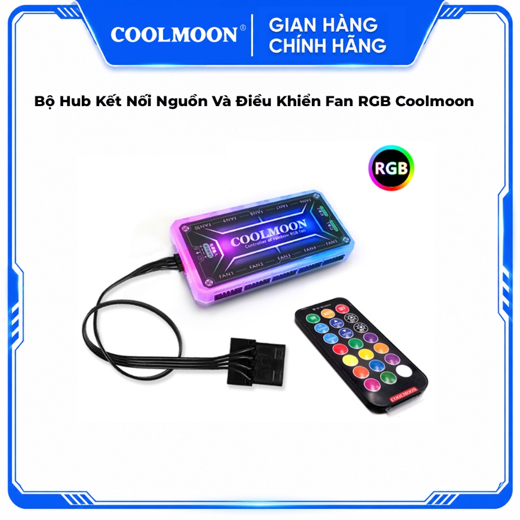 Bộ Hub Kết Nối Nguồn Và Điều Khiển Fan Led RGB Coolmoon Có Led Trên Hub - Phiên Bản Mới Nhất