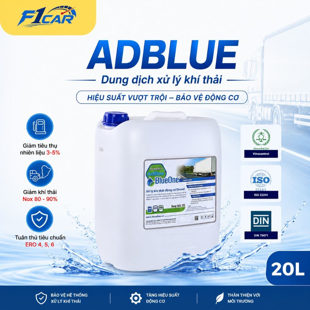 Dung Dịch AdBlue Bluone Cho Ô Tô Diesel – Xử Lý Khí Thải Euro 4 5 6, Giảm NOx, Bảo Vệ Động Cơ-20L