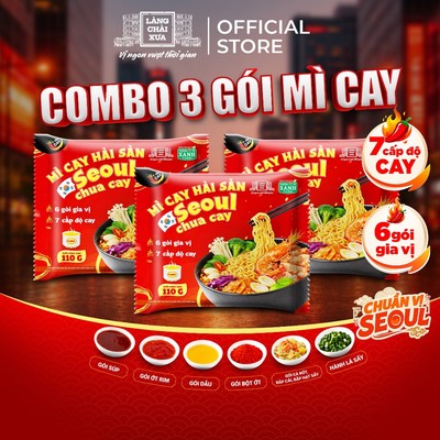 [Combo 3 gói] Mì Cay Seoul Hải Sản Chua Cay 6 Gói Gia Vị Làng Chài Xưa 7 Cấp Độ Cay 110g