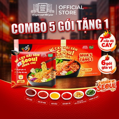 COMBO 5 GÓI TẶNG 1 - Mì Cay Seoul Hải Sản Chua Cay 6 Gói Gia Vị Làng Chài Xưa 7 Cấp Độ Cay 110g