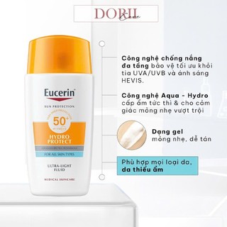 Eucerin kem chống nắng dành cho da thường và da hỗn hợp sun fluid mattifying sensitive protect spf 50+ 50ml + tẩy trang