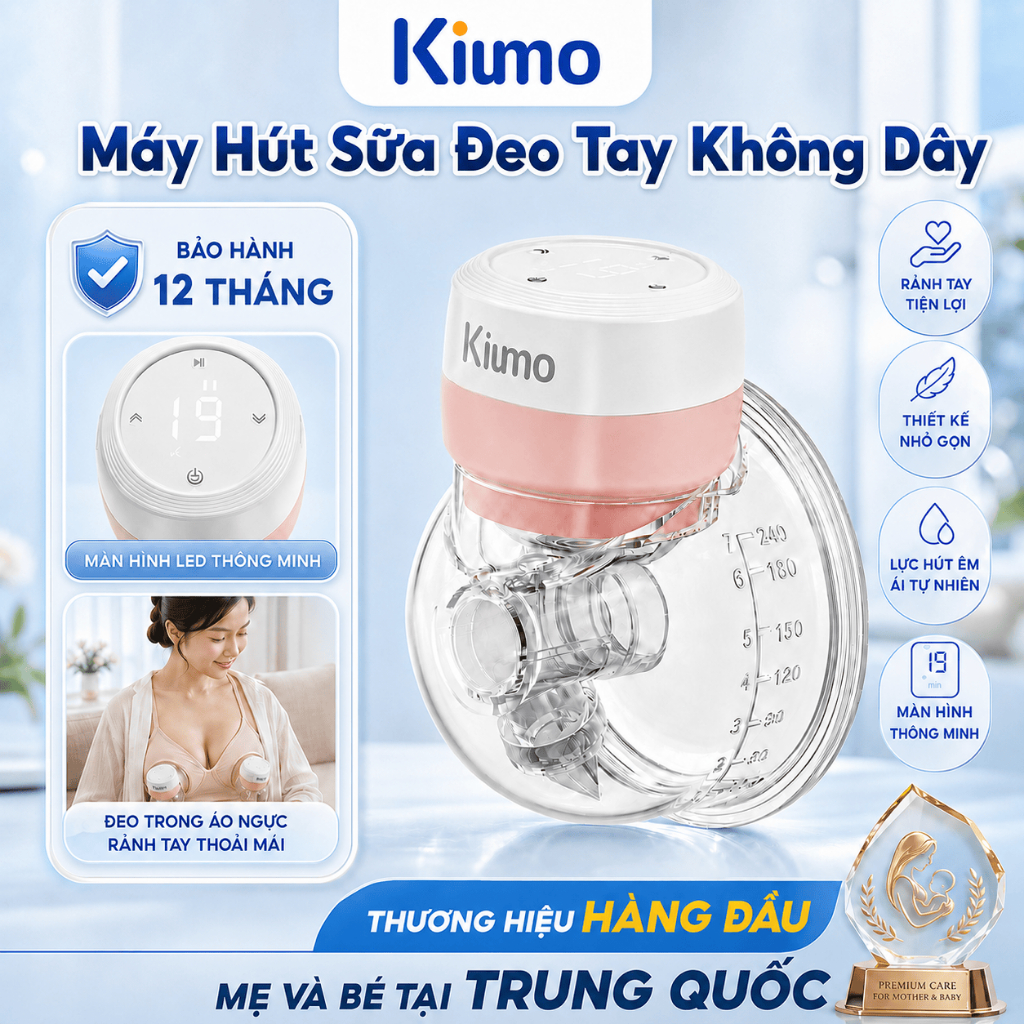 Kiumo Máy Hút Sữa Đơn Không Dây, Máy Hút Sữa Rảnh Tay 9 Cấp Độ Matxa Kích Thích Sữa Cực