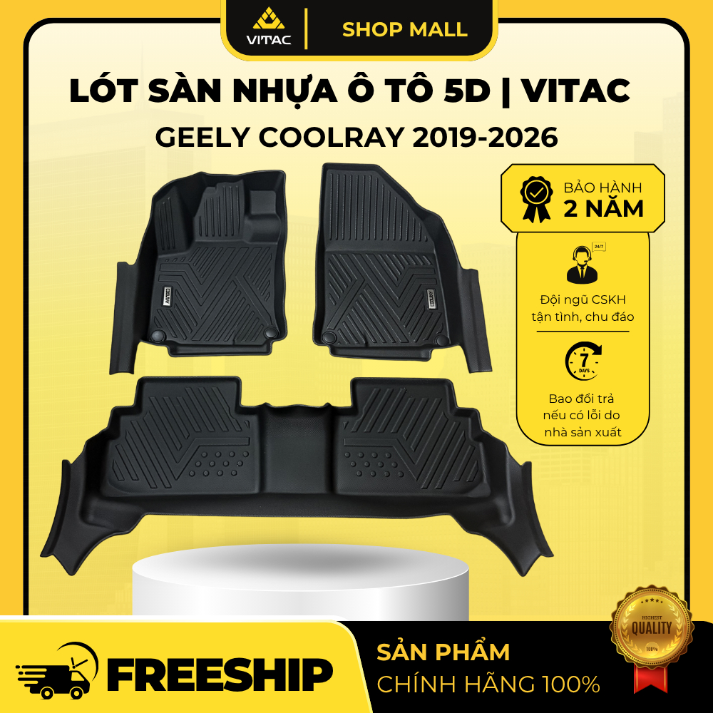 Thảm sàn nhựa đúc Vitac dành cho xe ô tô Geely coolray 2019-2026 (3 tấm/bộ)