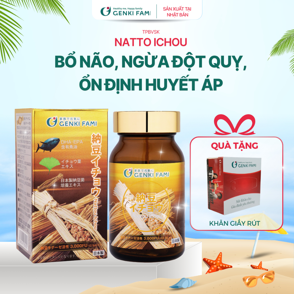TPBVSK Viên Uống Ngừa Đột Quỵ Tai Biến, Bổ Não Giúp Ngủ Ngon Nattokinase 3000FU Natto Ichou Genki Fa