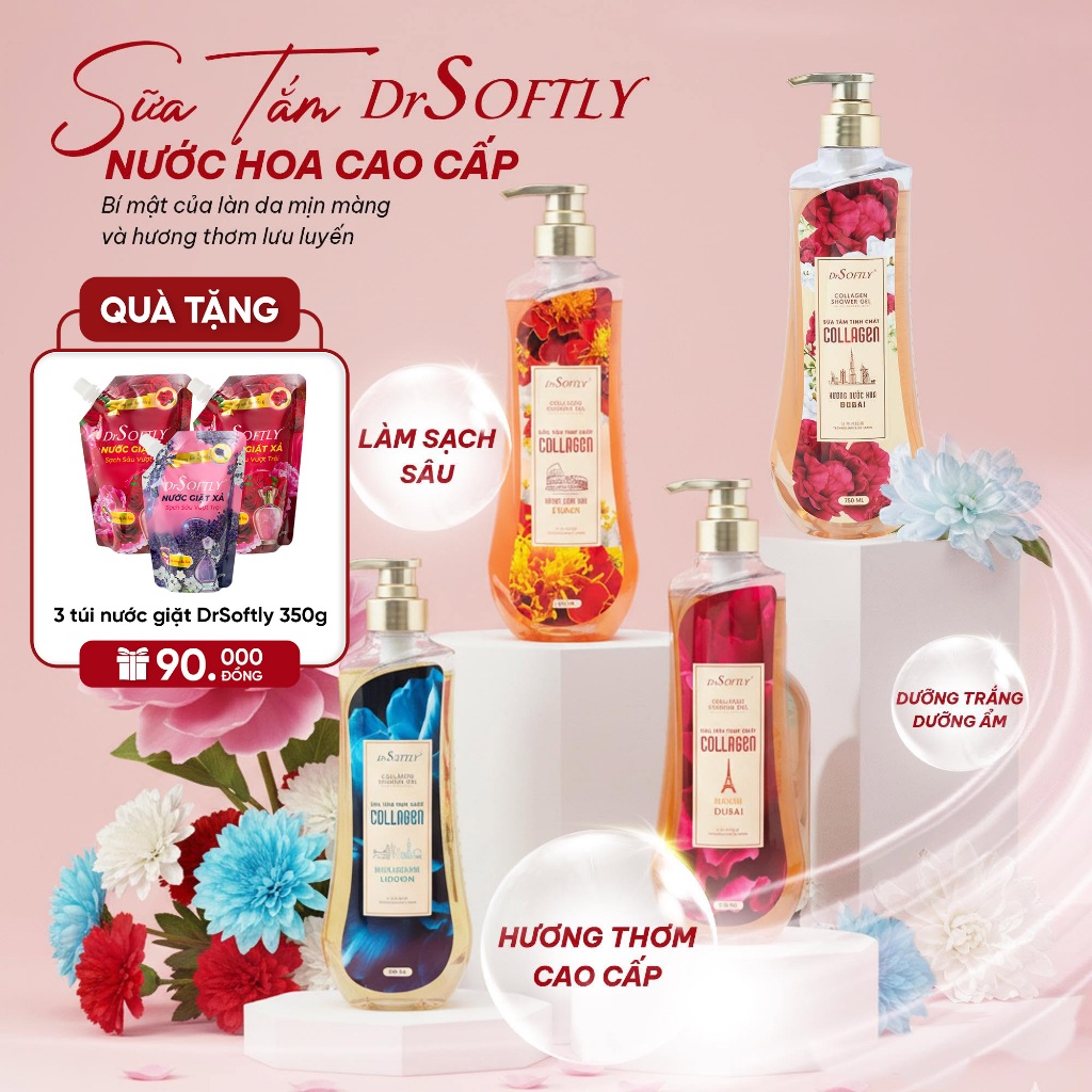 Sữa Tắm Tinh Chất Collagen DrSoftly Hương Nước Hoa - Sạch Sâu - Dưỡng Da Mềm Mại - Lưu Hương Dài Lâu