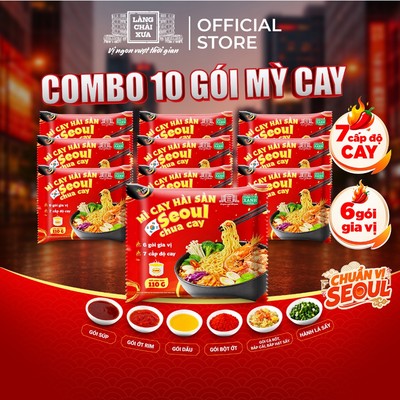 [Combo 10 gói] Mì Cay Seoul Hải Sản Chua Cay 6 Gói Gia Vị Làng Chài Xưa 7 Cấp Độ Cay 110g
